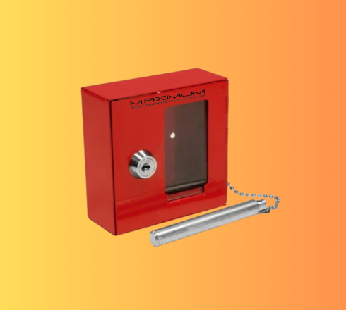 Compact Emergency Key Box w/ Attached Hammer and Key in Red